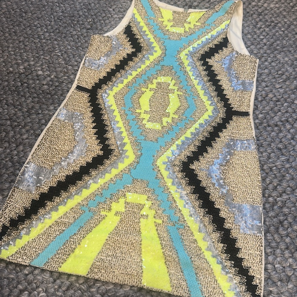 Harper Creme Pattern Beaded Sequenced Mini Dress … - image 5